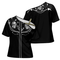 Western Gothic Yoke Cross Shoulder Shirt Skull Rose With Spider - Wonder Print Shop