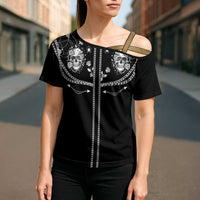 Western Gothic Yoke Cross Shoulder Shirt Skull Rose With Spider - Wonder Print Shop