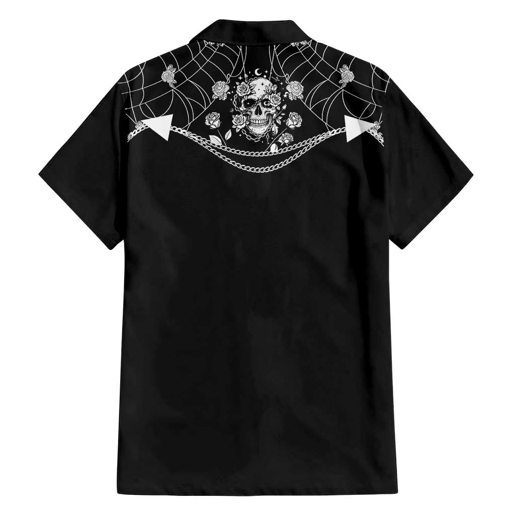Western Gothic Yoke Family Matching Long Sleeve Bodycon Dress and Hawaiian Shirt Skull Rose With Spider - Wonder Print Shop