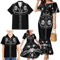 Western Gothic Yoke Family Matching Mermaid Dress and Hawaiian Shirt Skull Rose With Spider - Wonder Print Shop