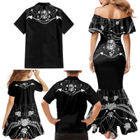 Western Gothic Yoke Family Matching Mermaid Dress and Hawaiian Shirt Skull Rose With Spider - Wonder Print Shop