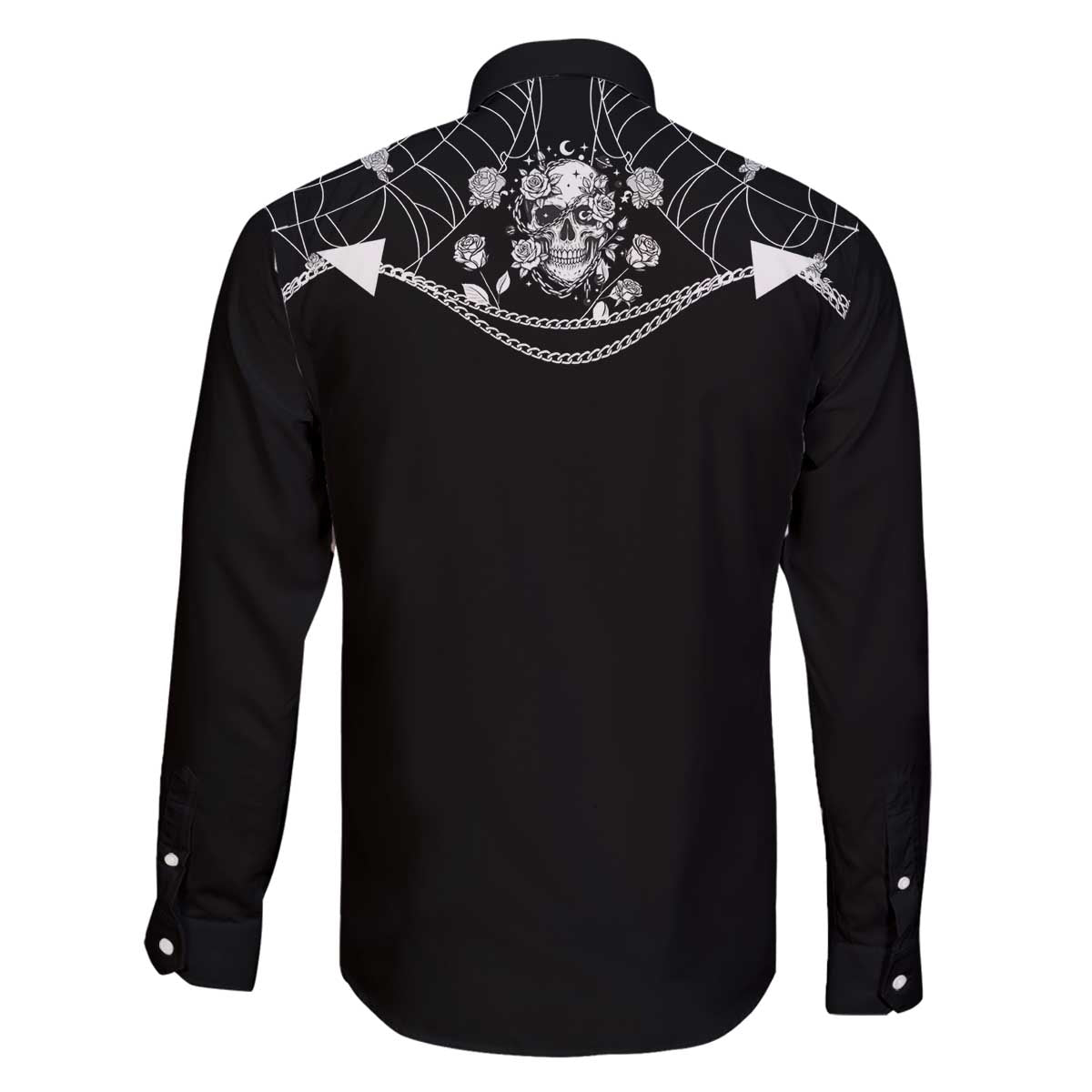 Western Gothic Yoke Family Matching Off The Shoulder Long Sleeve Dress and Hawaiian Shirt Skull Rose With Spider - Wonder Print Shop