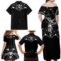 Western Gothic Yoke Family Matching Off Shoulder Maxi Dress and Hawaiian Shirt Skull Rose With Spider - Wonder Print Shop