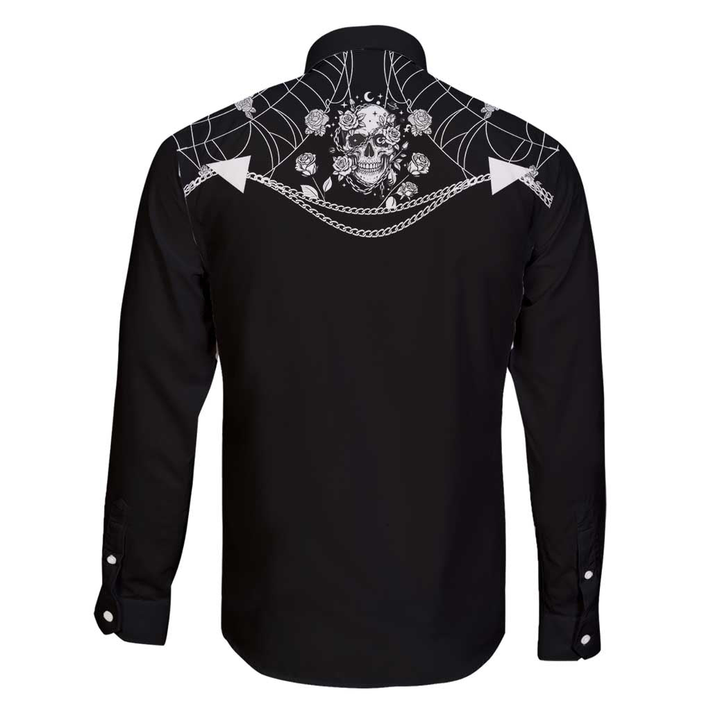 Western Gothic Yoke Family Matching Off Shoulder Maxi Dress and Hawaiian Shirt Skull Rose With Spider - Wonder Print Shop