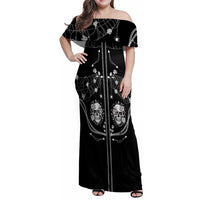 Western Gothic Yoke Family Matching Off Shoulder Maxi Dress and Hawaiian Shirt Skull Rose With Spider - Wonder Print Shop