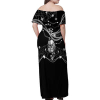 Western Gothic Yoke Family Matching Off Shoulder Maxi Dress and Hawaiian Shirt Skull Rose With Spider - Wonder Print Shop
