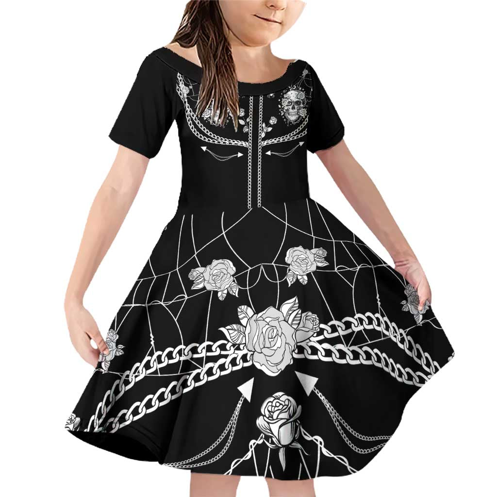 Western Gothic Yoke Family Matching Off Shoulder Short Dress and Hawaiian Shirt Skull Rose With Spider - Wonder Print Shop