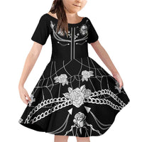 Western Gothic Yoke Family Matching Off Shoulder Short Dress and Hawaiian Shirt Skull Rose With Spider - Wonder Print Shop