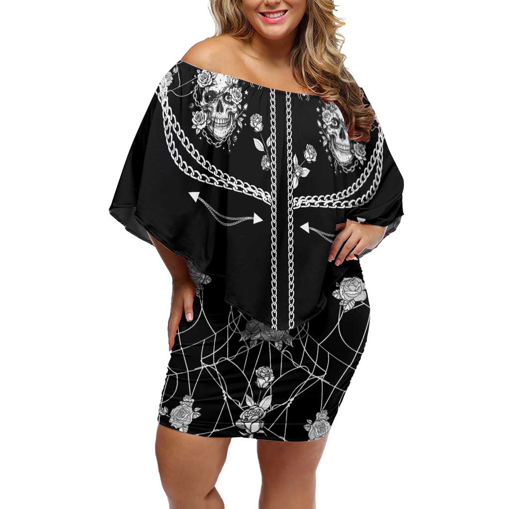 Western Gothic Yoke Family Matching Off Shoulder Short Dress and Hawaiian Shirt Skull Rose With Spider - Wonder Print Shop