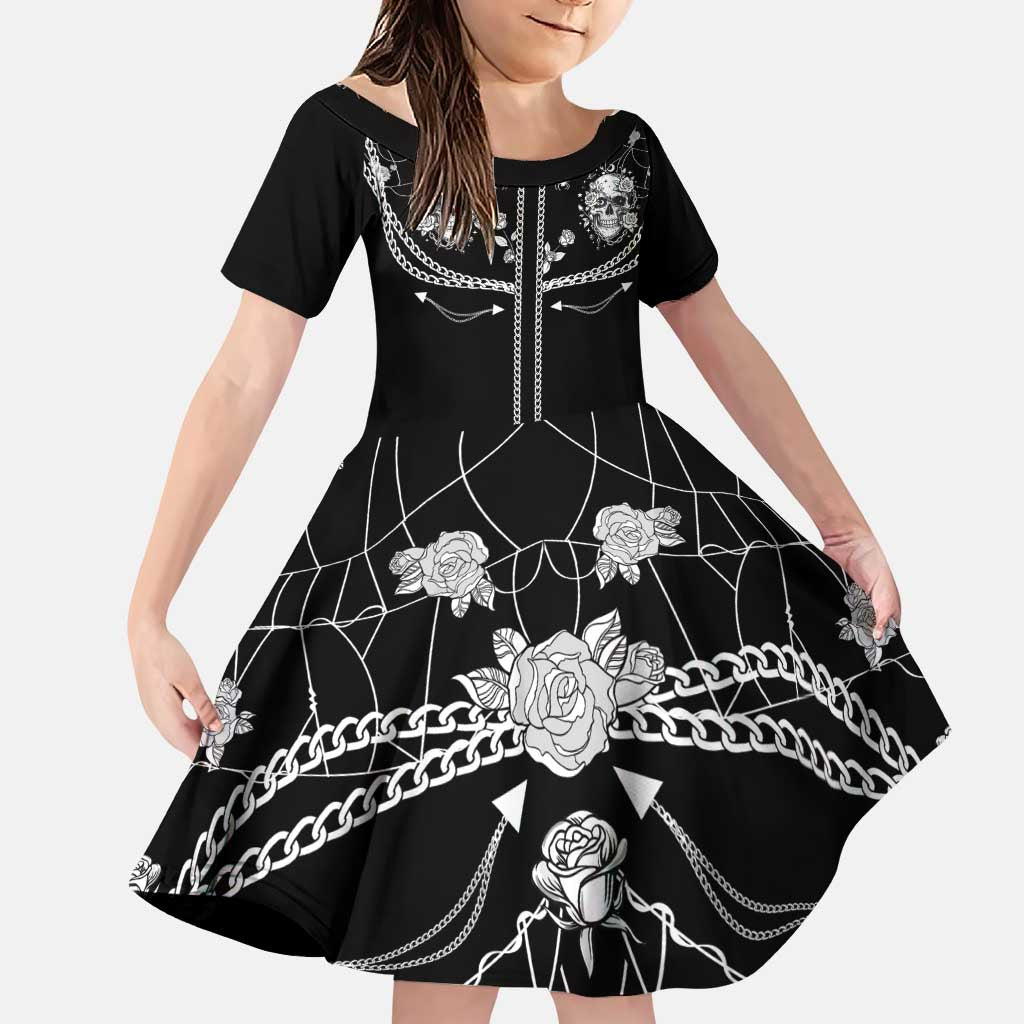 Western Gothic Yoke Family Matching Puletasi and Hawaiian Shirt Skull Rose With Spider - Wonder Print Shop