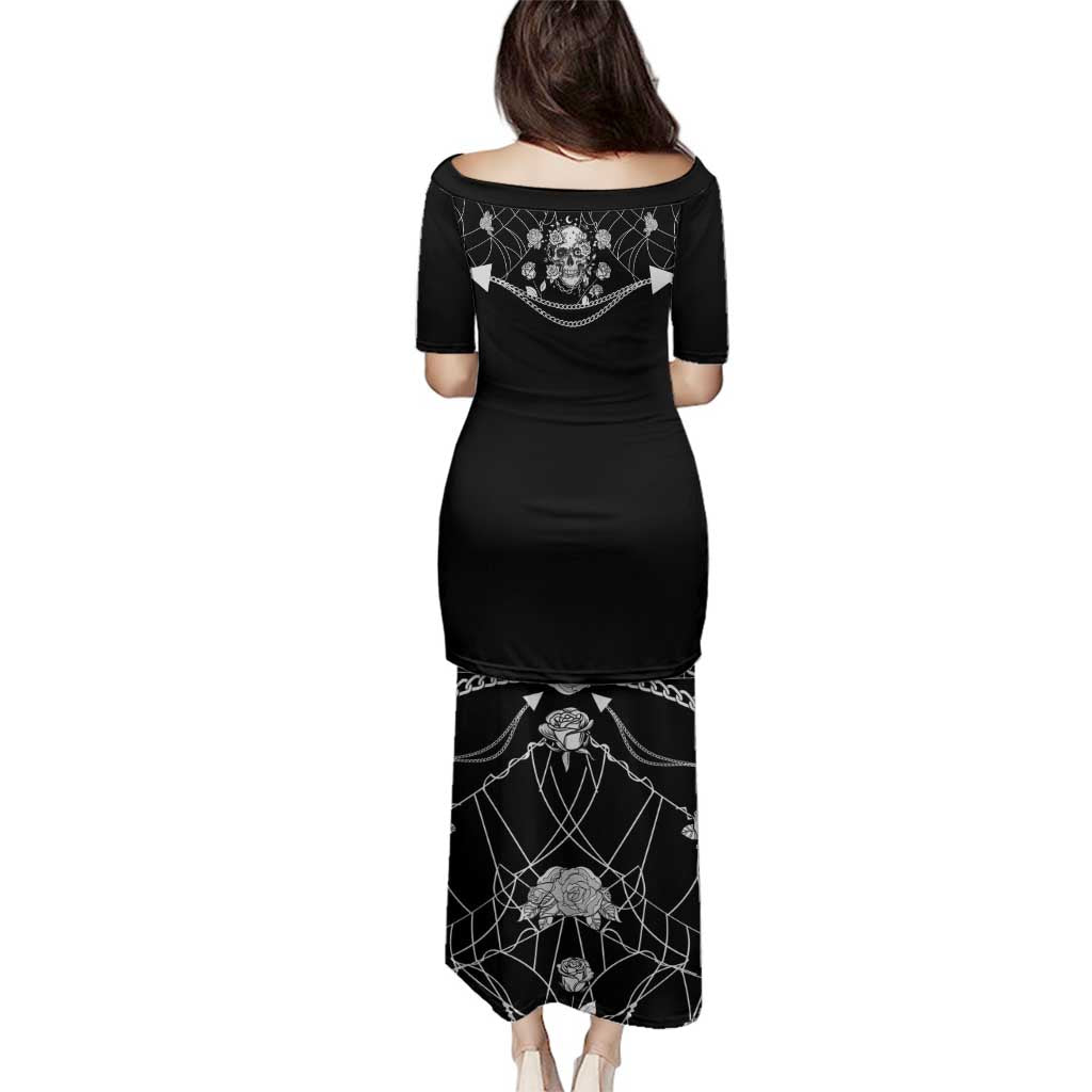 Western Gothic Yoke Family Matching Puletasi and Hawaiian Shirt Skull Rose With Spider - Wonder Print Shop