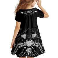Western Gothic Yoke Family Matching Short Sleeve Bodycon Dress and Hawaiian Shirt Skull Rose With Spider - Wonder Print Shop