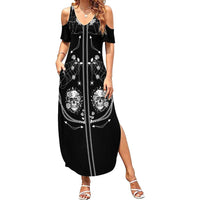 Western Gothic Yoke Family Matching Summer Maxi Dress and Hawaiian Shirt Skull Rose With Spider - Wonder Print Shop