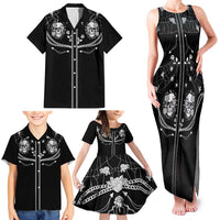 Western Gothic Yoke Family Matching Tank Maxi Dress and Hawaiian Shirt Skull Rose With Spider - Wonder Print Shop