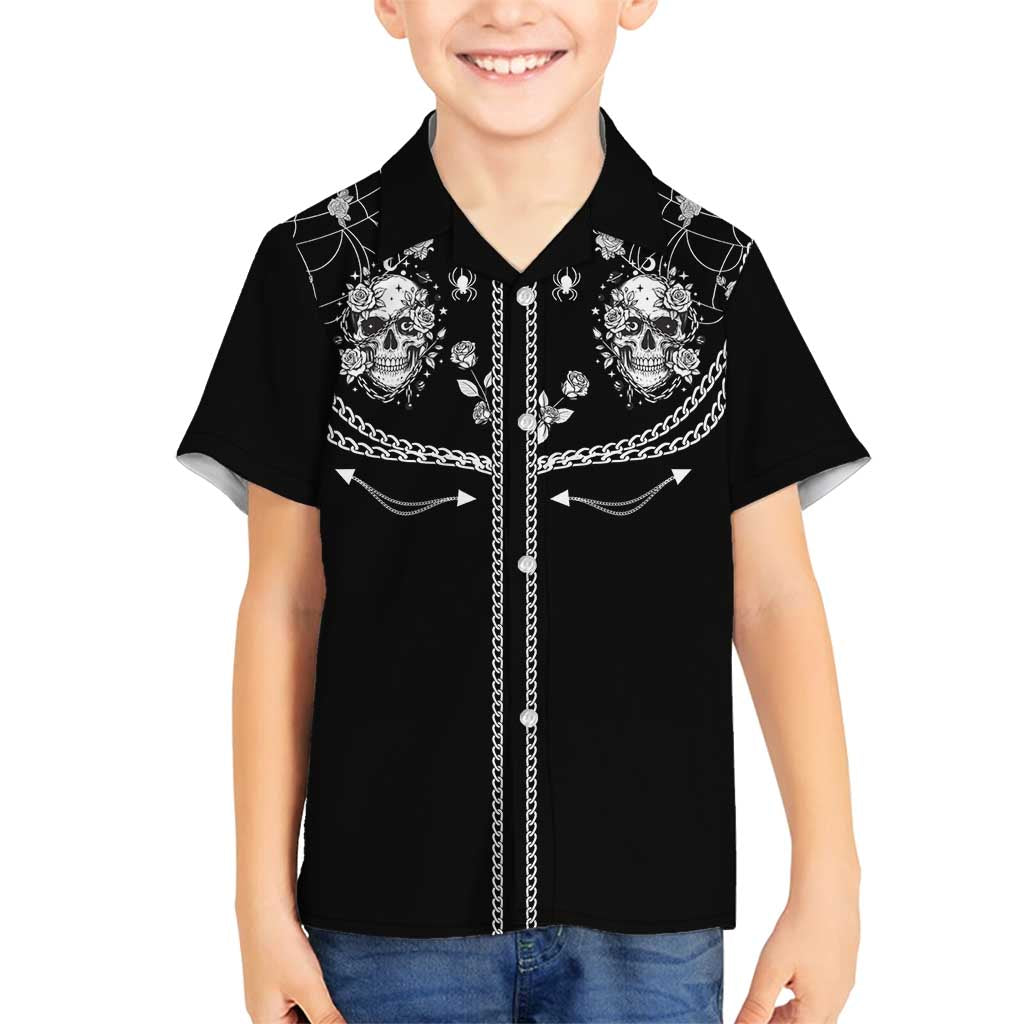 Western Gothic Yoke Family Matching Tank Maxi Dress and Hawaiian Shirt Skull Rose With Spider - Wonder Print Shop