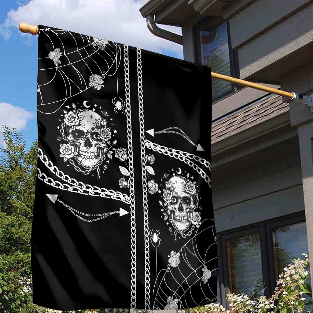 Western Gothic Yoke Garden Flag Skull Rose With Spider - Wonder Print Shop