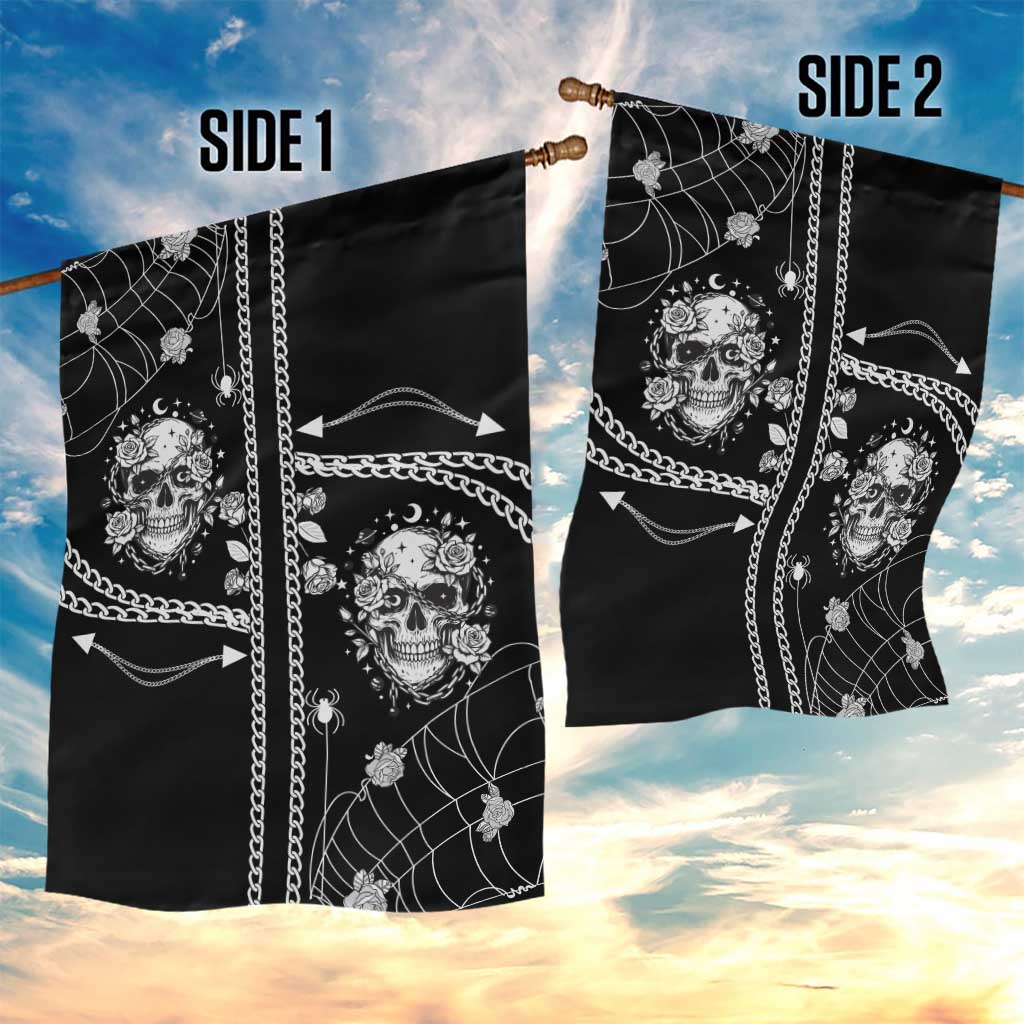 Western Gothic Yoke Garden Flag Skull Rose With Spider - Wonder Print Shop