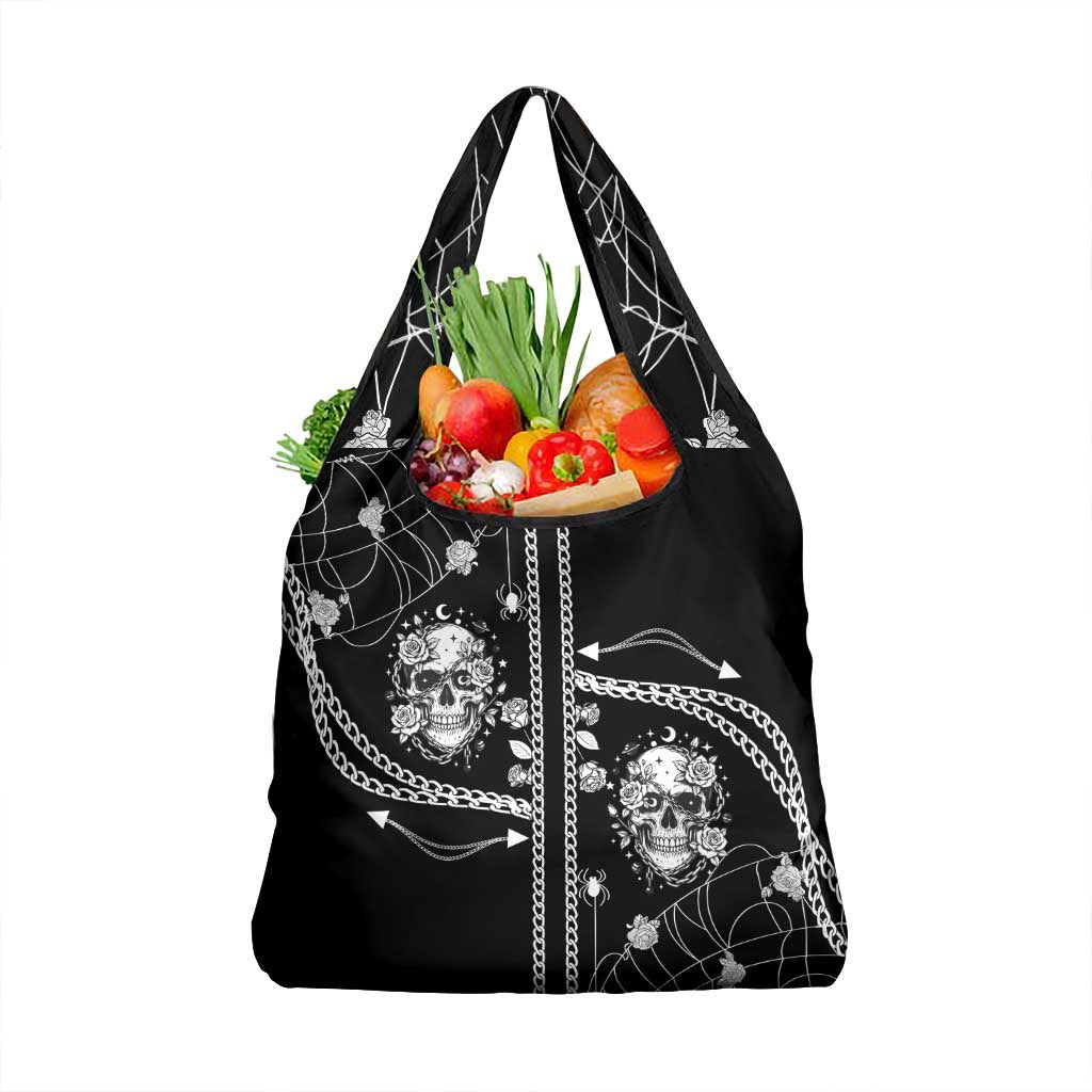 Western Gothic Yoke Grocery Bag Skull Rose With Spider - Wonder Print Shop