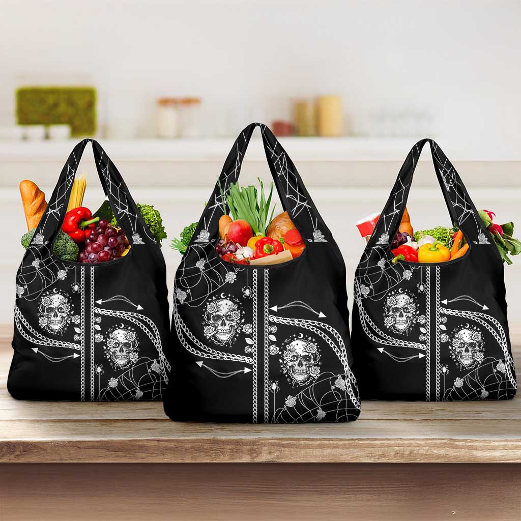 Western Gothic Yoke Grocery Bag Skull Rose With Spider - Wonder Print Shop
