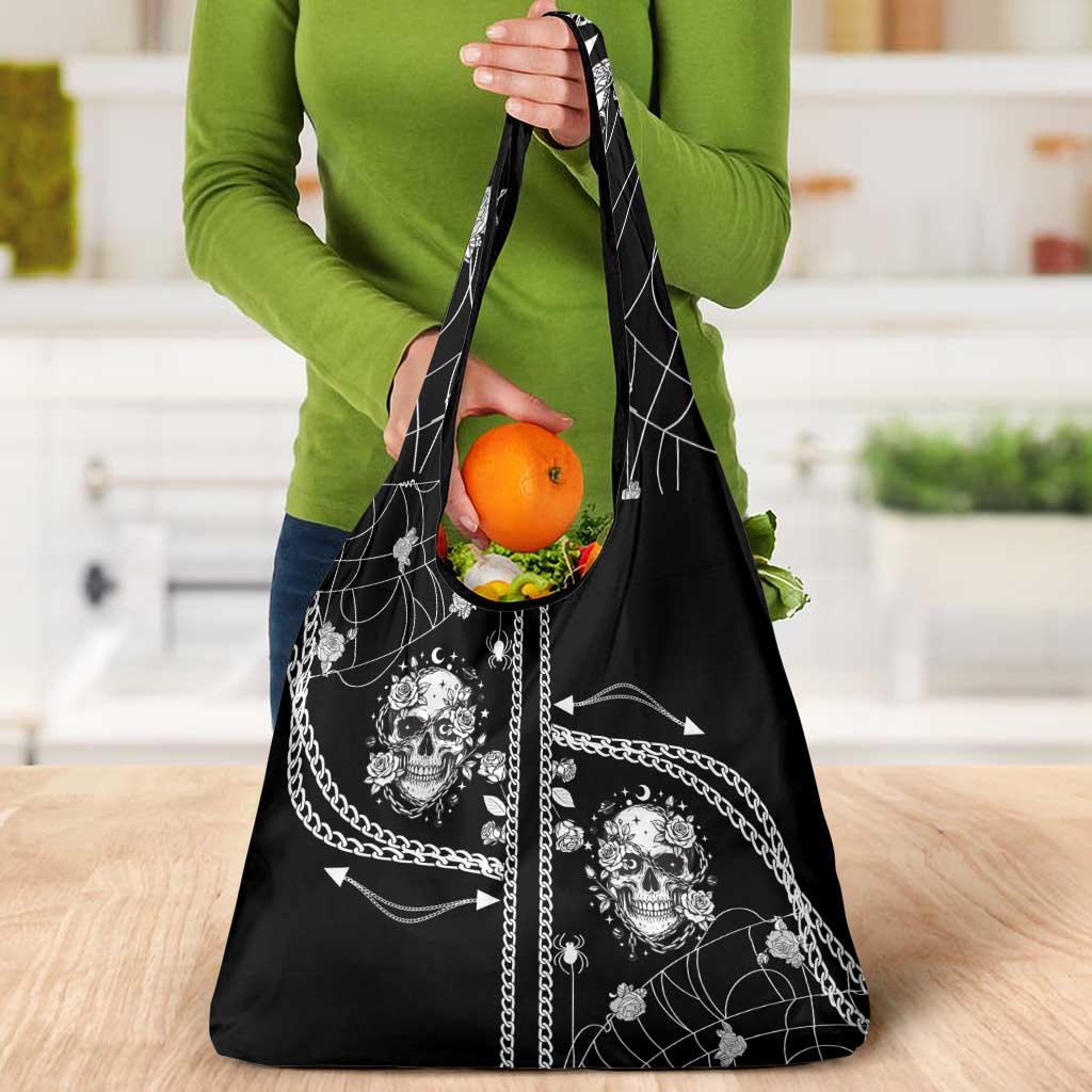 Western Gothic Yoke Grocery Bag Skull Rose With Spider - Wonder Print Shop