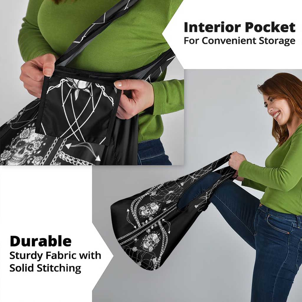 Western Gothic Yoke Grocery Bag Skull Rose With Spider - Wonder Print Shop