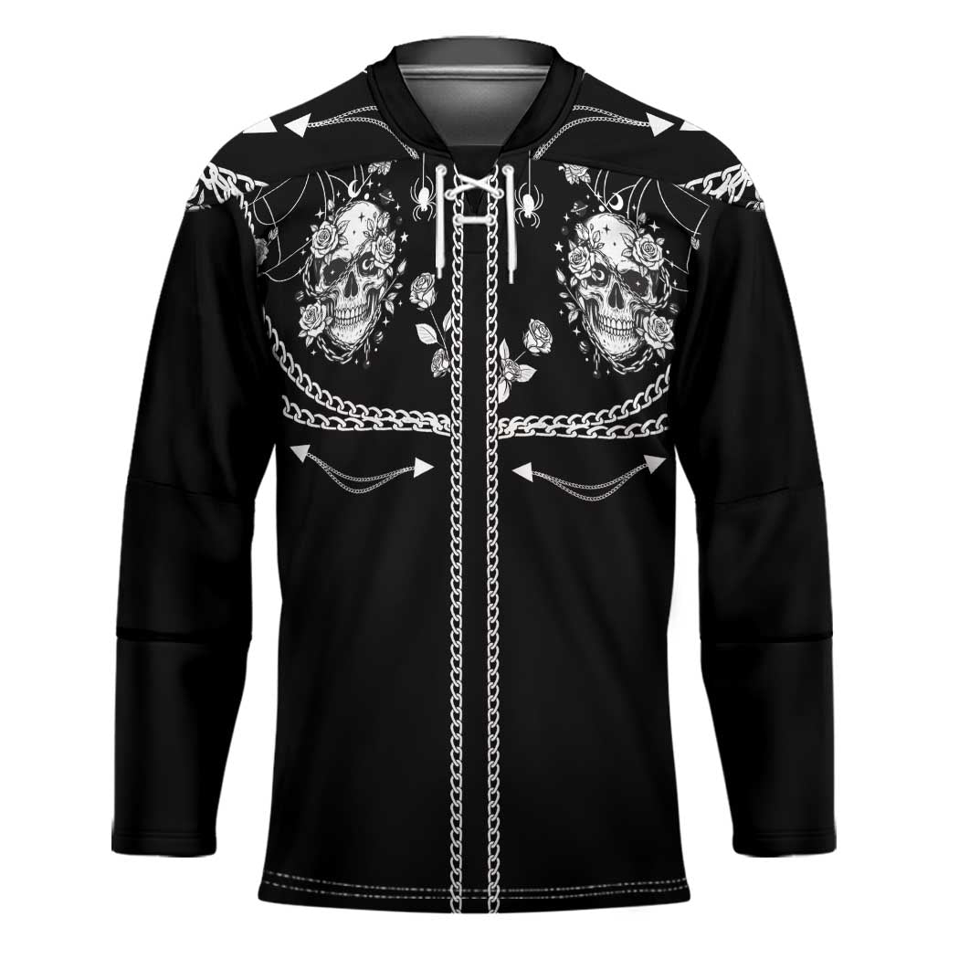 Western Gothic Yoke Hockey Jersey Skull Rose With Spider - Wonder Print Shop