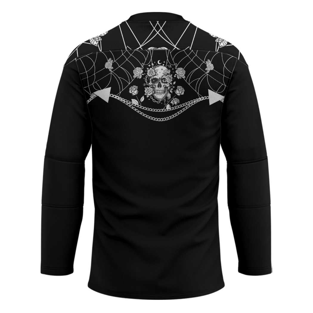 Western Gothic Yoke Hockey Jersey Skull Rose With Spider - Wonder Print Shop