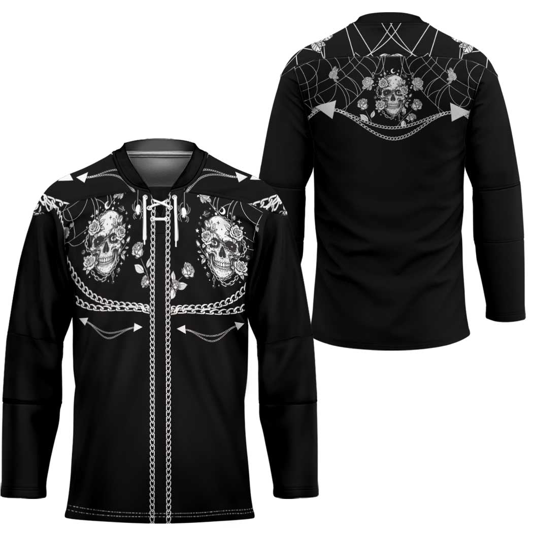 Western Gothic Yoke Hockey Jersey Skull Rose With Spider - Wonder Print Shop