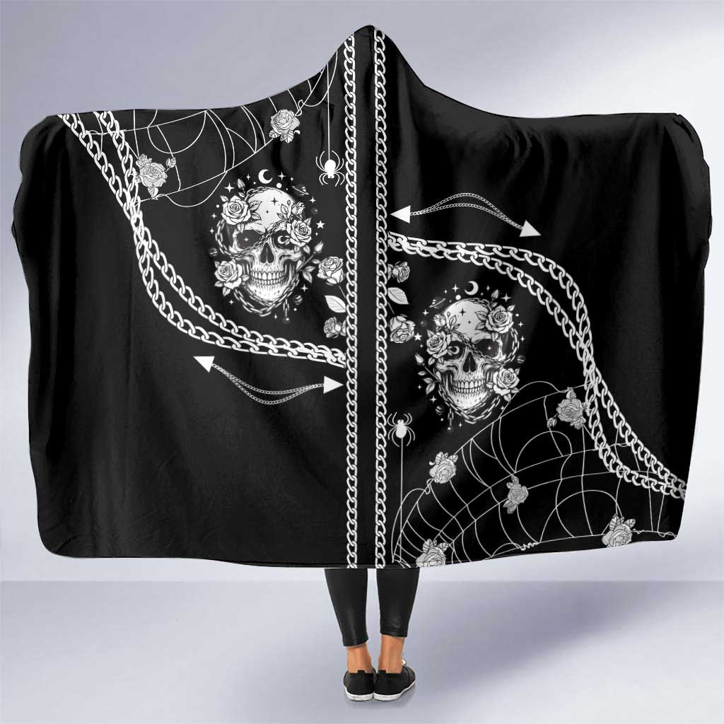 Western Gothic Yoke Hooded Blanket Skull Rose With Spider - Wonder Print Shop