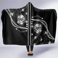 Western Gothic Yoke Hooded Blanket Skull Rose With Spider - Wonder Print Shop