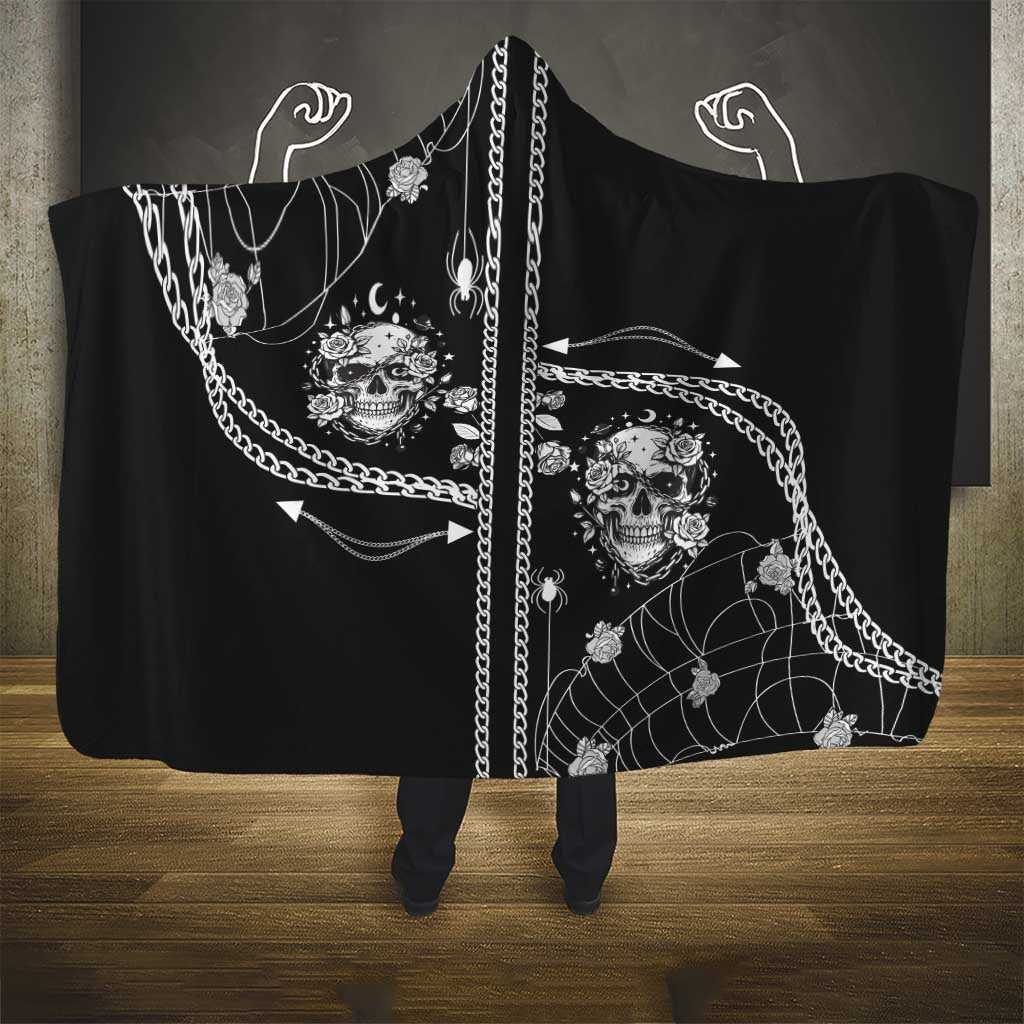 Western Gothic Yoke Hooded Blanket Skull Rose With Spider - Wonder Print Shop