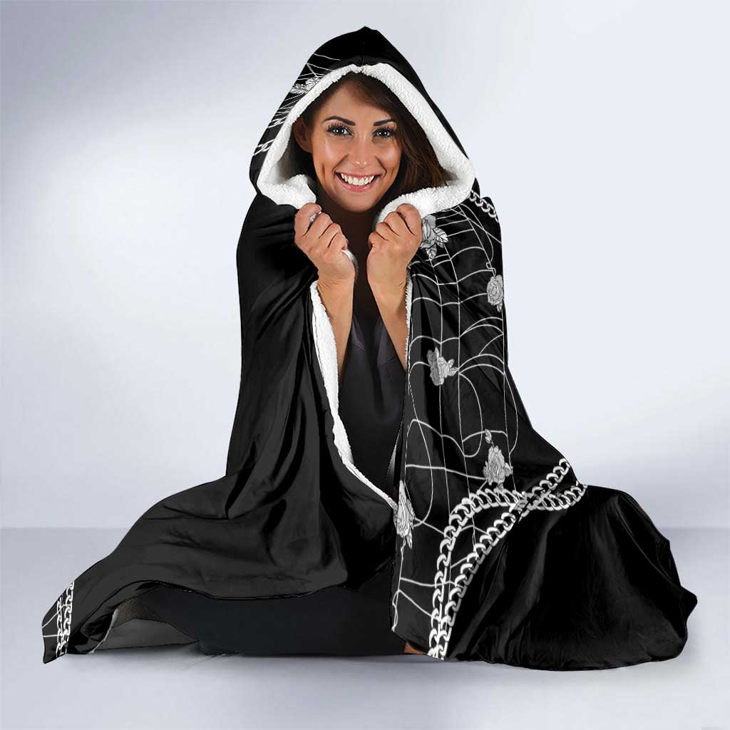 Western Gothic Yoke Hooded Blanket Skull Rose With Spider - Wonder Print Shop