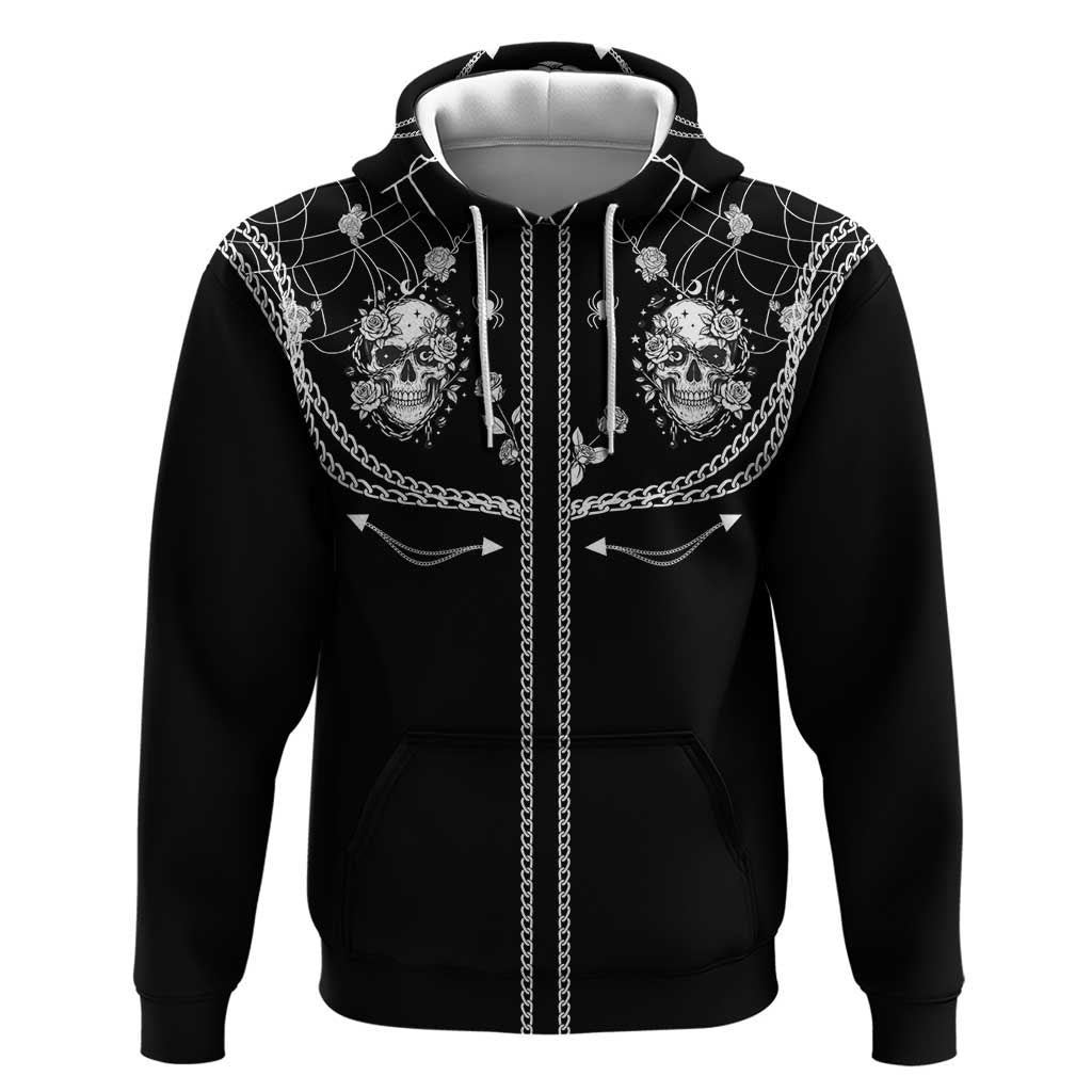 Western Gothic Yoke Hoodie Skull Rose With Spider - Wonder Print Shop