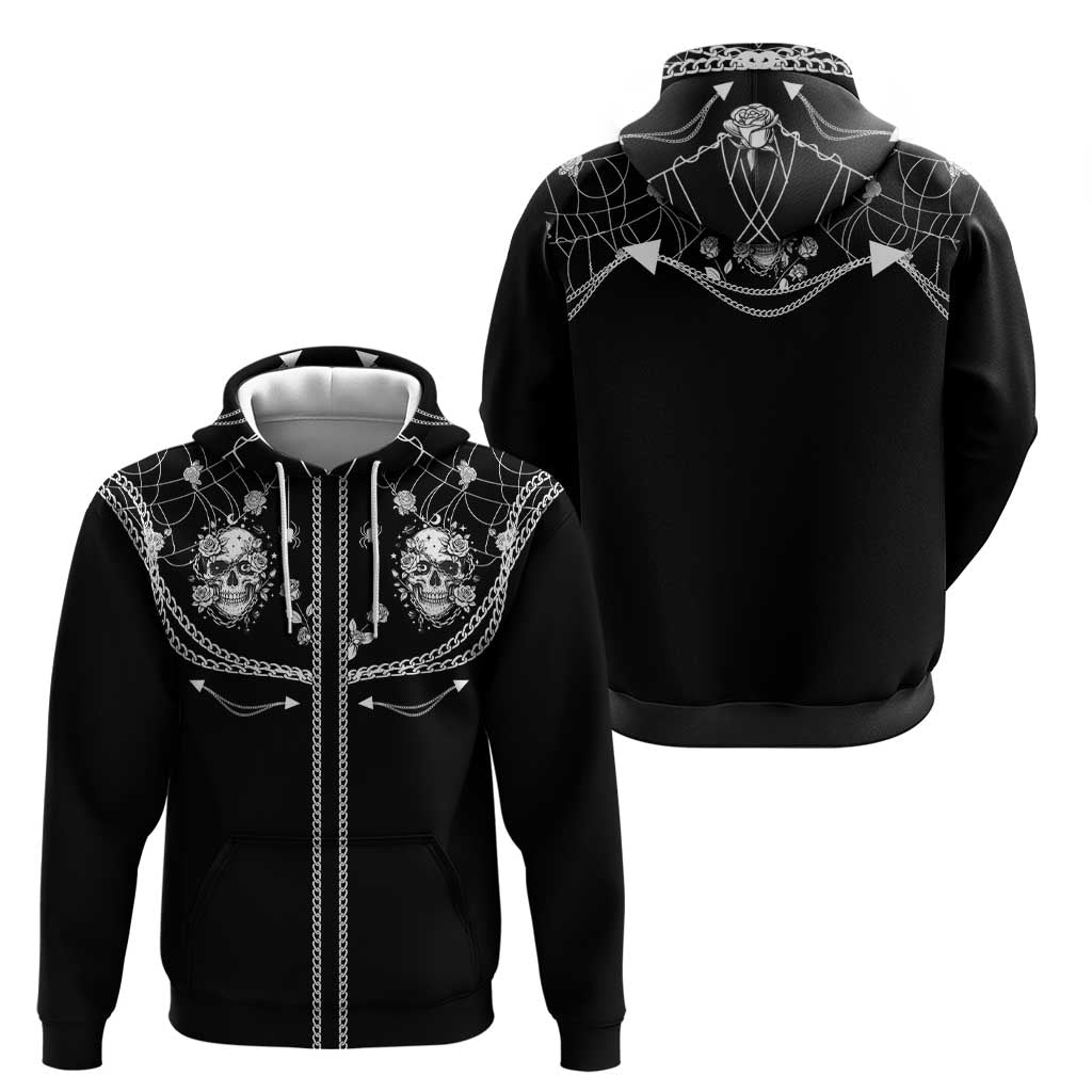 Western Gothic Yoke Hoodie Skull Rose With Spider - Wonder Print Shop