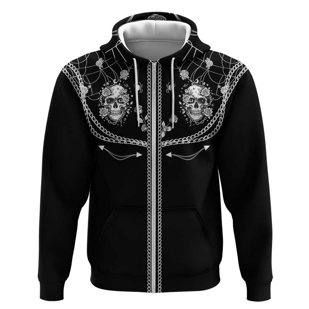 Western Gothic Yoke Hoodie Skull Rose With Spider - Wonder Print Shop