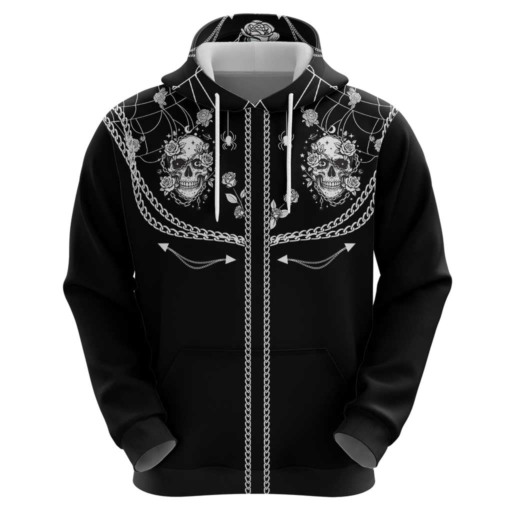 Western Gothic Yoke Hoodie Skull Rose With Spider - Wonder Print Shop