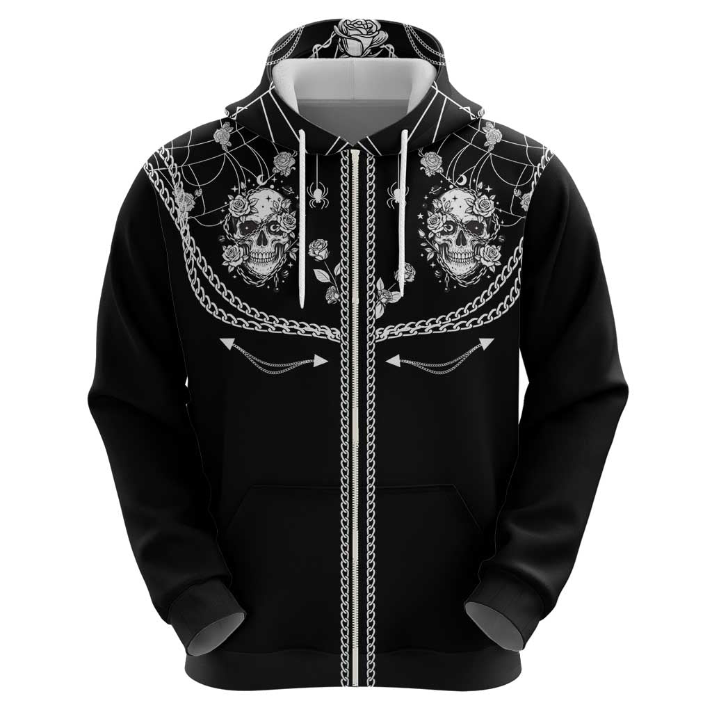 Western Gothic Yoke Hoodie Skull Rose With Spider - Wonder Print Shop
