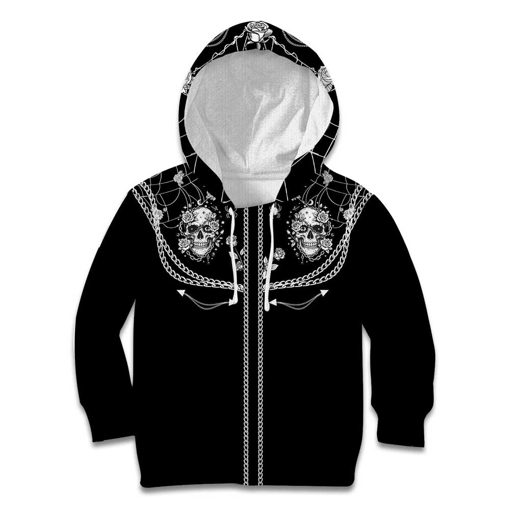 Western Gothic Yoke Kid Hoodie Skull Rose With Spider - Wonder Print Shop