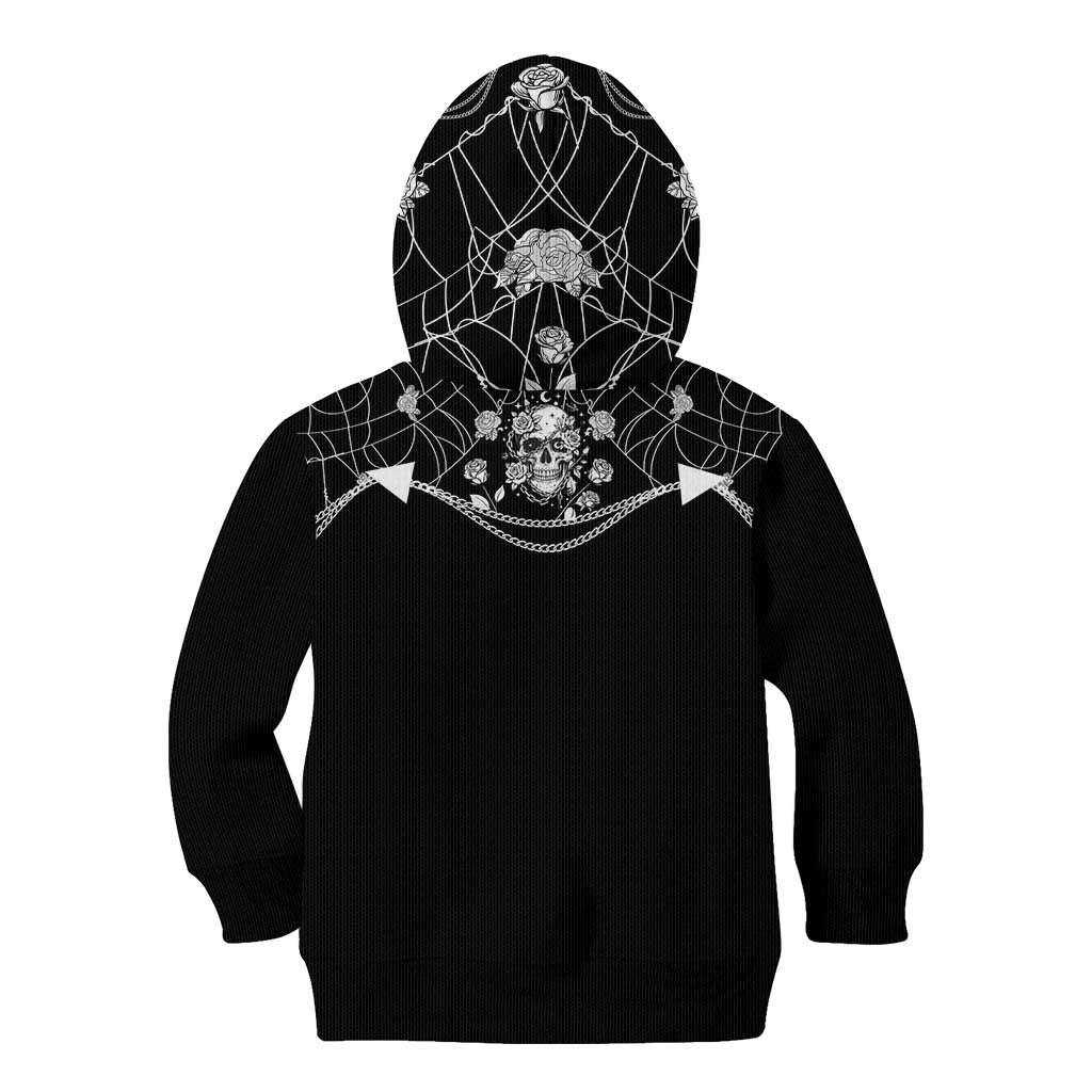 Western Gothic Yoke Kid Hoodie Skull Rose With Spider - Wonder Print Shop