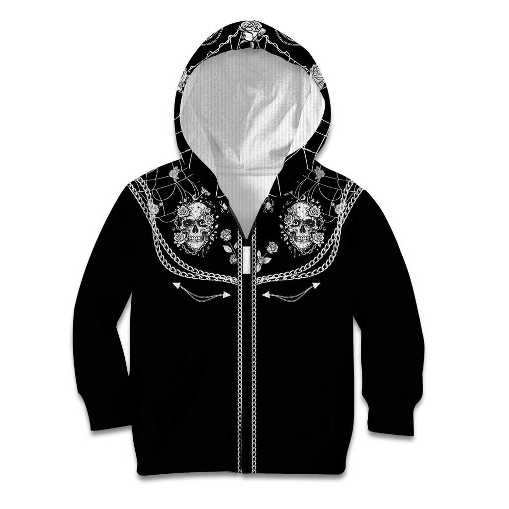 Western Gothic Yoke Kid Hoodie Skull Rose With Spider - Wonder Print Shop