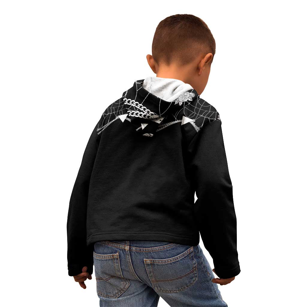 Western Gothic Yoke Kid Hoodie Skull Rose With Spider - Wonder Print Shop