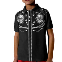 Western Gothic Yoke Kid Polo Shirt Skull Rose With Spider - Wonder Print Shop