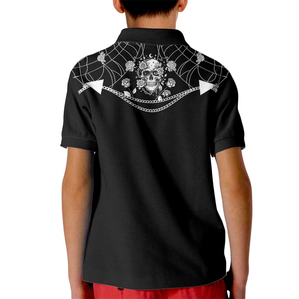 Western Gothic Yoke Kid Polo Shirt Skull Rose With Spider - Wonder Print Shop
