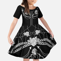 Western Gothic Yoke Kid Short Sleeve Dress Skull Rose With Spider - Wonder Print Shop