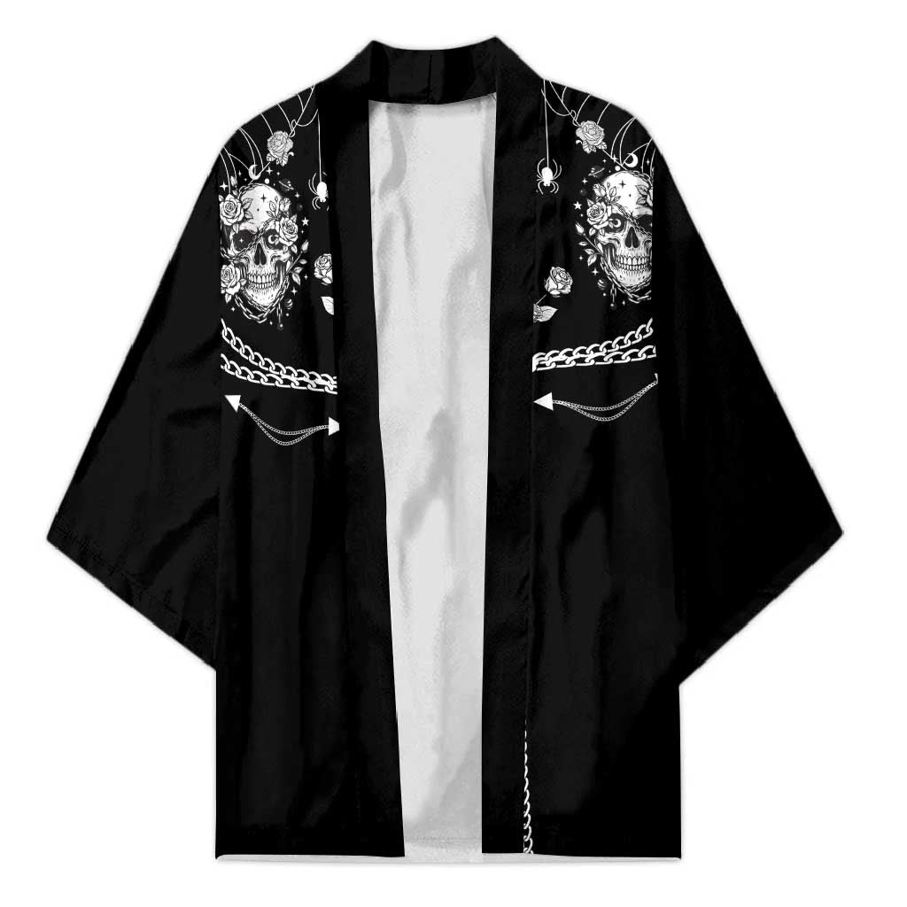 Western Gothic Yoke Kimono Skull Rose With Spider - Wonder Print Shop