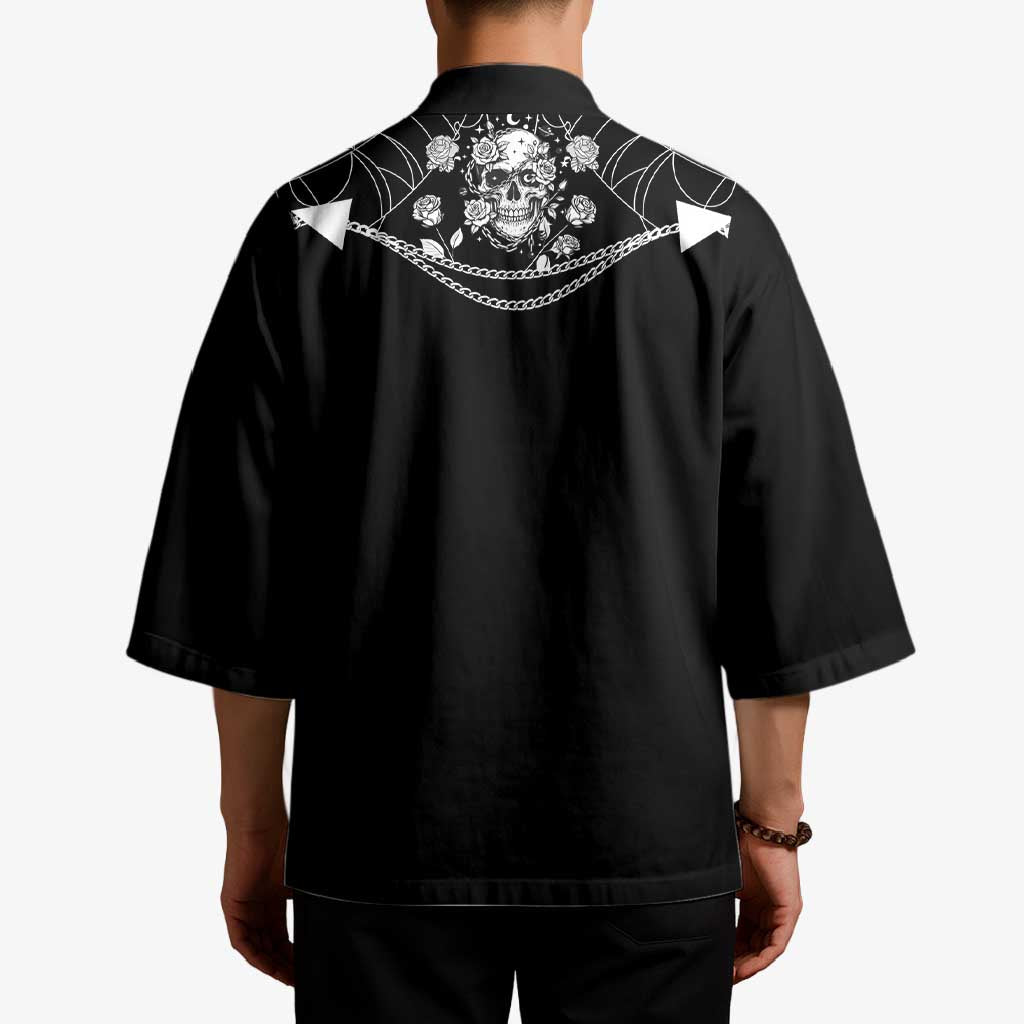 Western Gothic Yoke Kimono Skull Rose With Spider - Wonder Print Shop