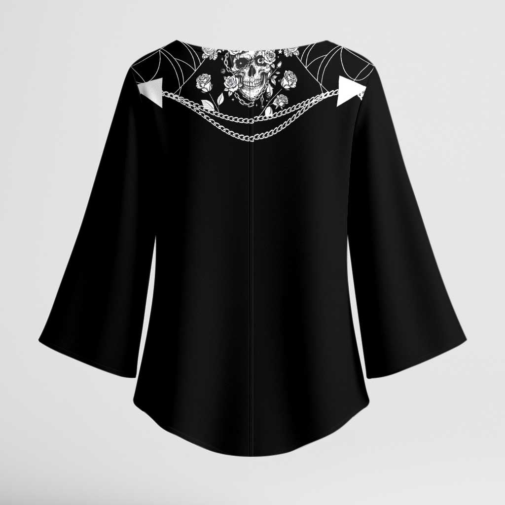 Western Gothic Yoke Kimono Sleeve Blouse Skull Rose With Spider - Wonder Print Shop