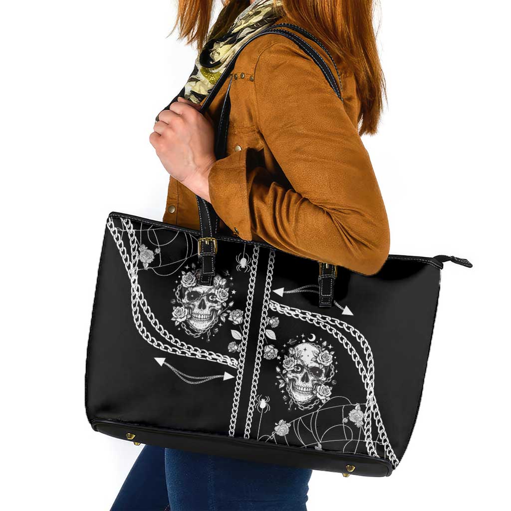 Western Gothic Yoke Leather Tote Bag Skull Rose With Spider - Wonder Print Shop