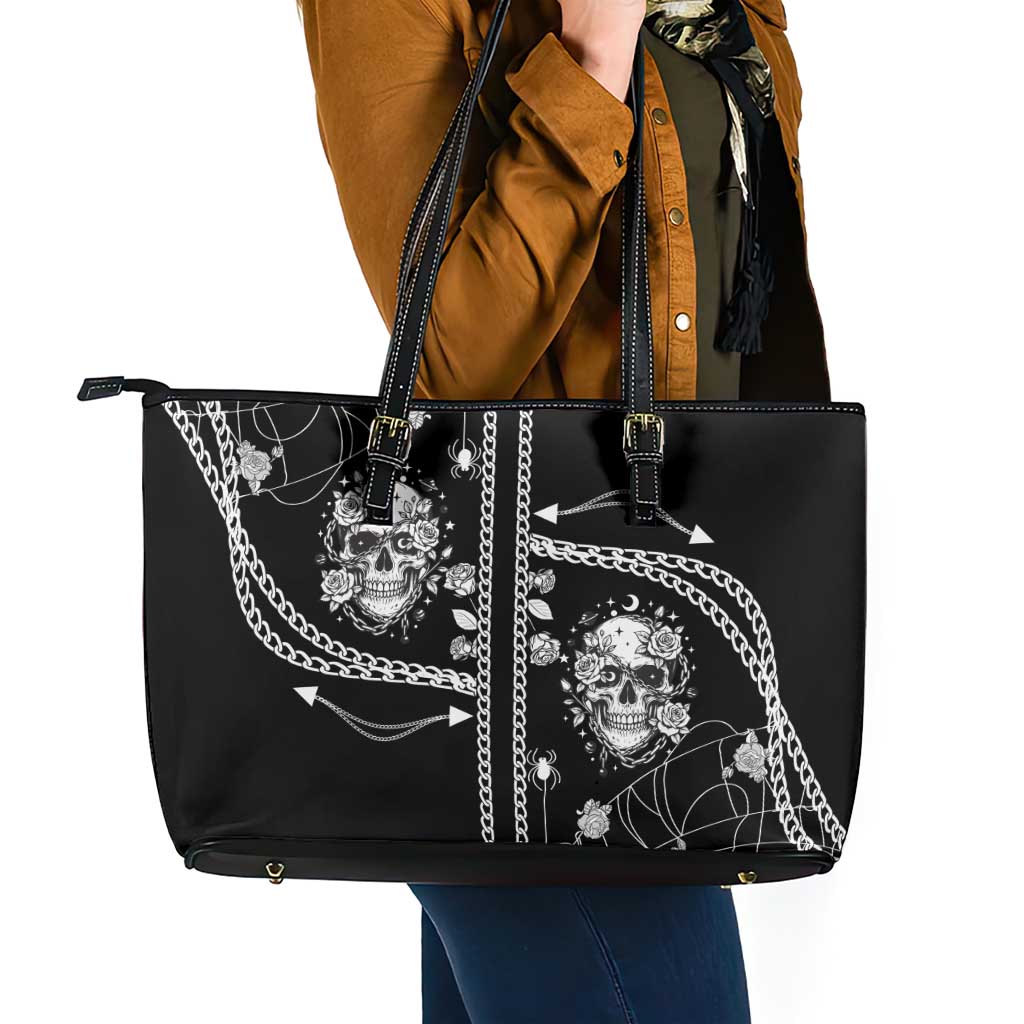 Western Gothic Yoke Leather Tote Bag Skull Rose With Spider - Wonder Print Shop
