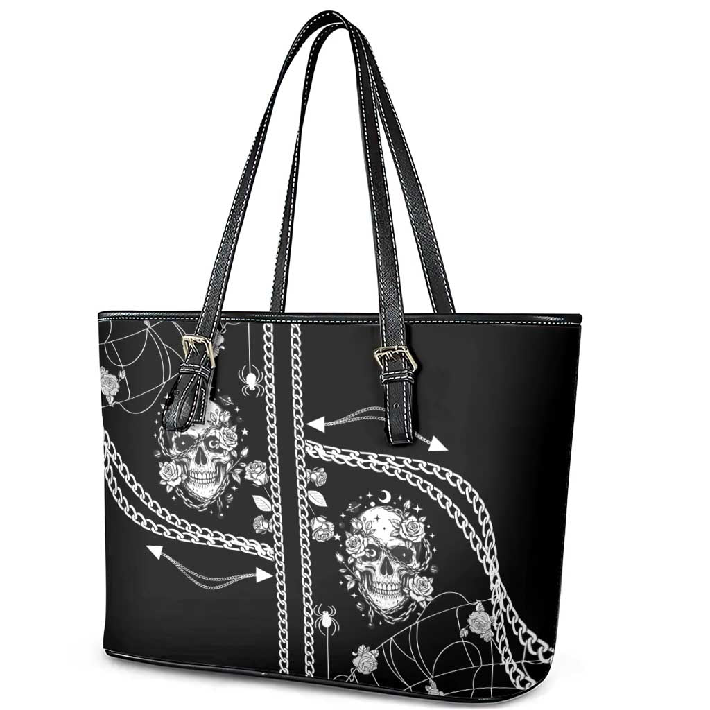 Western Gothic Yoke Leather Tote Bag Skull Rose With Spider - Wonder Print Shop